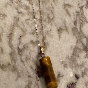 Tiger's Eye Necklace Gemstone Pendant Necklace Filled Box Chain Tiger